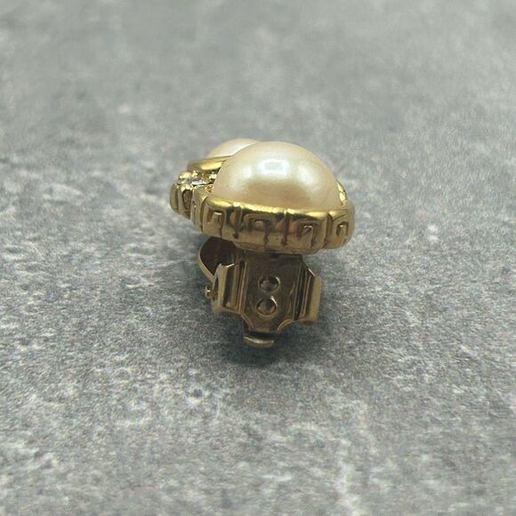 Givenchy Gold Plated Pearl Embellished Clip On Earrings With Rhinestones - Picture 8 of 11